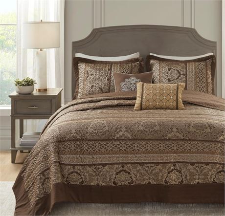 QUEEN - Ens. 5 pcs - couvre-lit jacquard Madison Park Venetian + coussins