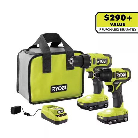 Combo RYOBI ONE+ 18V perceuse + impact avec 2 batteries