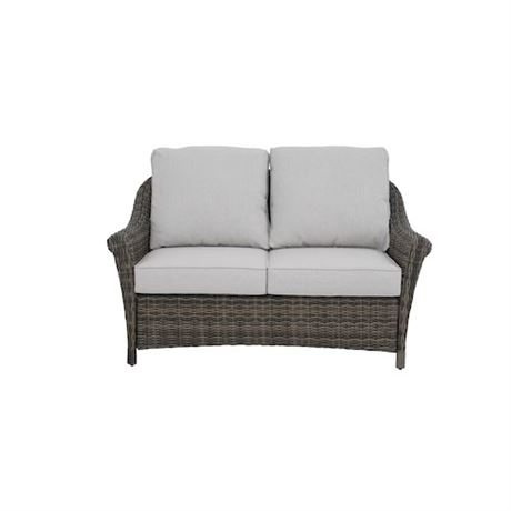 VOIR PHOTOS - Sofa 2 places acier tissé Hampton Bay Chasewood coussins