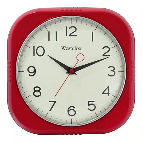 Horloge murale rétro rouge Westclox 9,5 po silencieuse