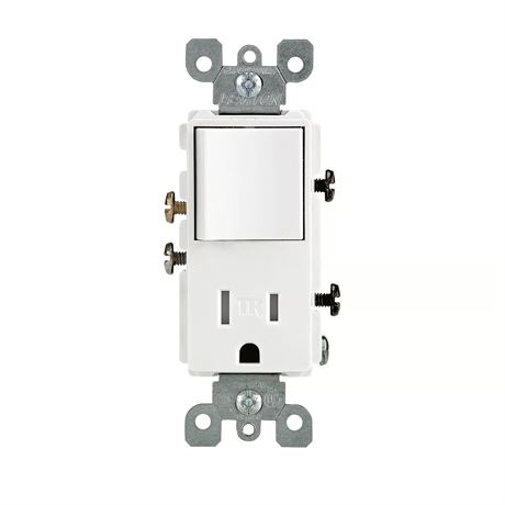 Interrupteur/prise Leviton Decora 15A blanc combo