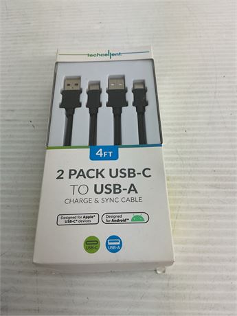 Câbles Techcellent USB-C vers USB-A 4 pi, ens. 2