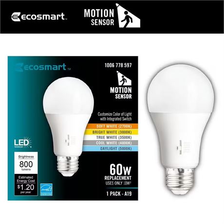 Ampoule LED A19 60 W équiv avec détecteur mouvement