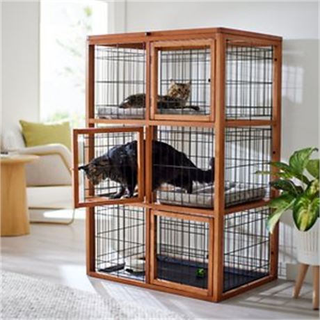 Enclos pour chat Frisco pliable bois et fil, 3 niveaux