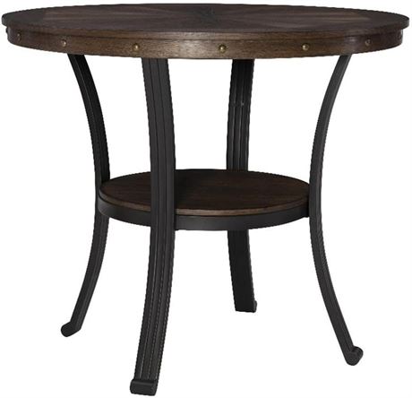 Table comptoir Linon Franklin pattes métal dessus/tablette bois ombré