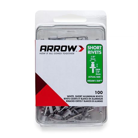 Rivets en aluminium Arrow 1/8 po x 1/8 po blancs – 100 mcx (lot de 2)