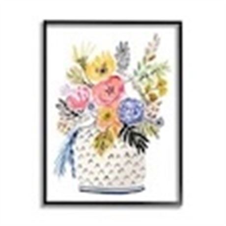Peinture florale oiseaux perchés cadre noir Stupell