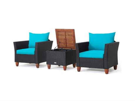 Ens. 3 pcs - conversation PatioJoy Black Jaguar rotin coussiné extérieur