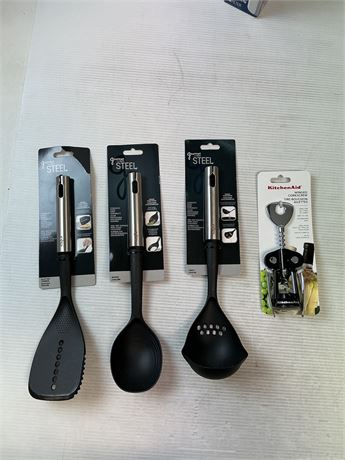 Lot de 4 ustensiles cuisine louche spatule cuillère tire-bouchon