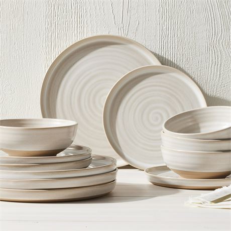 11/12 - Ens. vaisselle en grès Better Homes & Gardens Collins crème 12 pièces