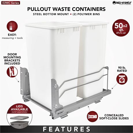 Poubelle coulissante double Rev-a-shelf 50 pte fermeture douce 53wc-2150