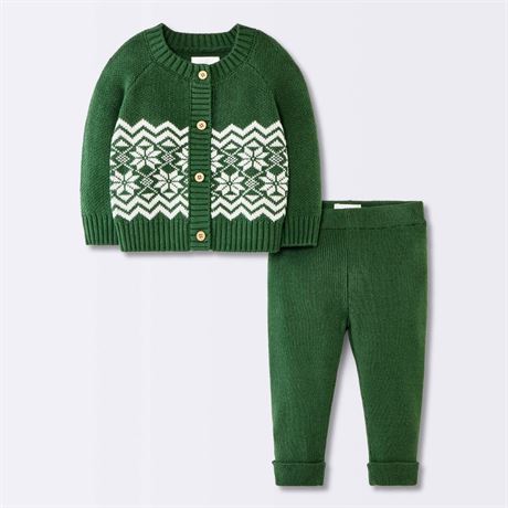 24M - Ens. 2 pcs chandail Fair Isle Noël + pantalon bébé Cloud Island vert