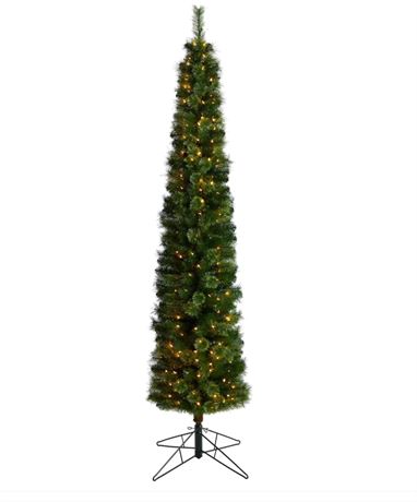 Sapin de Noël crayon vert de 2,4 m avec 200 lumières LED transparentes