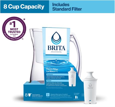 Carafe filtrante Brita 8 tasses avec 1 filtre Brita standard, sans BPA