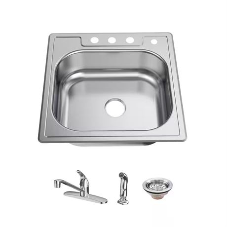 Évier cuisine inox 25 po simple cuve 20 ga avec robinet