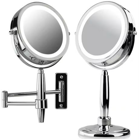 Miroir maquillage mural lumineux grossissant 3.2x12 po chrome