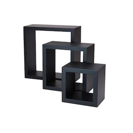 Ens. tablettes Hometrends cubes muraux en noir