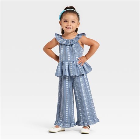 Ens. 2 pcs 5T camisole brodée + pantalon tout-petites filles C&J indi