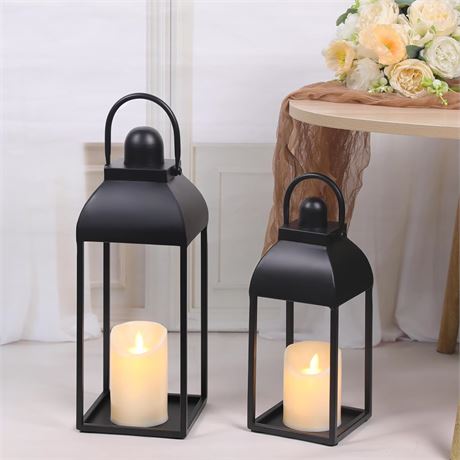 Lanternes décoratives métal noir intérieur/extérieur 16 po – lot de 2