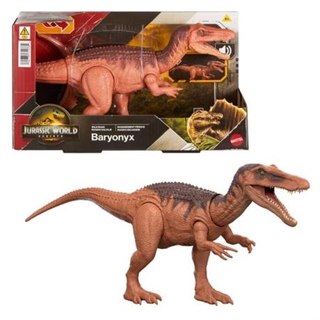 Jouet dinosaure Jurassic World Rebirth Wild Roar Baryonyx attaque queue