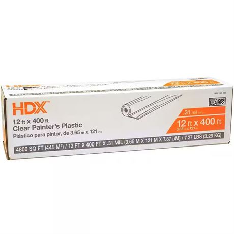 Pellicule plastique peintres haute densité 12 x 400 pi 0,31 mil