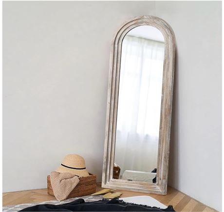 Miroir arqué sur pied/mural à cadre en bois style vieilli