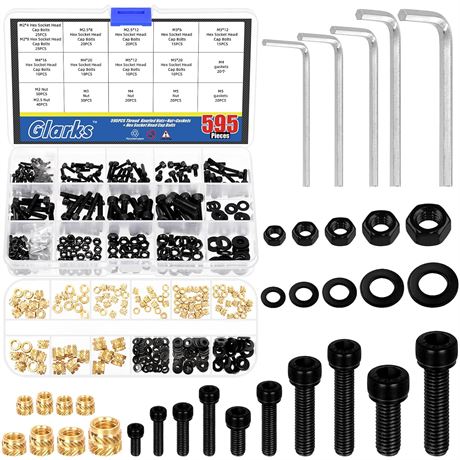Ensemble vis écrous laiton Glarks 595 pcs