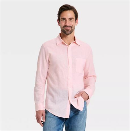 XL - Chemise boutonnée manches longues mélange lin Goodfellow & Co rose