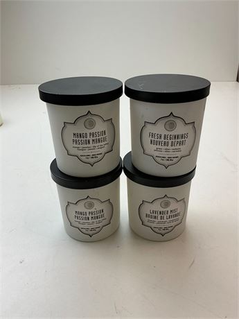 Lot de 4 bougies mangue passion, fresh beginnings, lavande