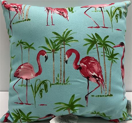 Coussin décoratif extérieur Flamingo Aqua 18 x 18 po