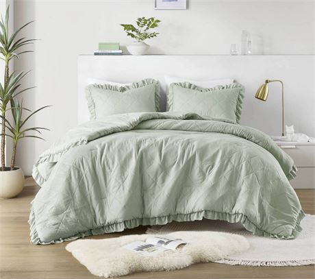 KING - 3pcs Couette matelassée à volants Phoebe Diamond de 510 Design