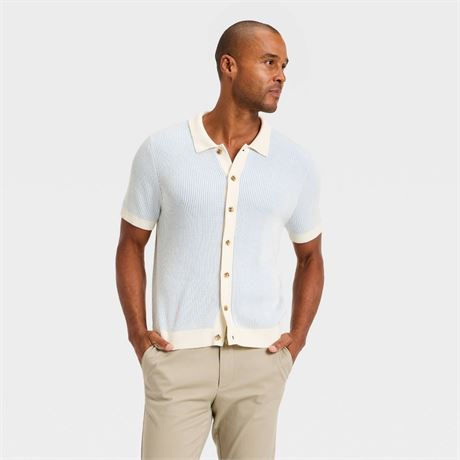 L - Chandail boutonné manches courtes Goodfellow & Co crème/bleu