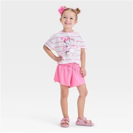 Ens. 2 pcs 5T Disney Minnie & Daisy haut + short tout-petites filles rose