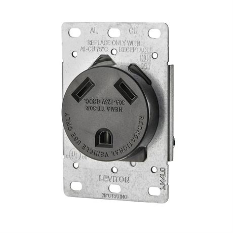 Prise noire Leviton 30 A 125 V TT-30R, 1 unité