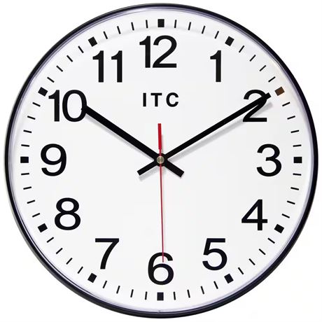 Horloge murale Prosaic 12 po ronde - boîtier plastique noir résist. chocs
