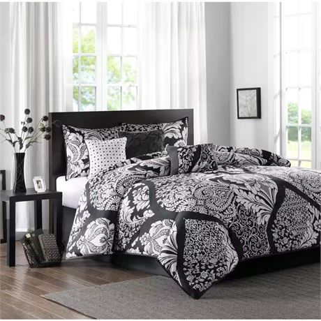 QUEEN - Ens. 7 pcs - édredon Marcella coton noir
