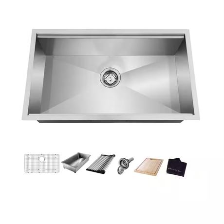 Évier cuisine 30 po sous-comptoir 1 cuve inox 18 ga rayon zéro