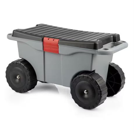 Chariot jardin roulant plastique gris 1,59 pi³ avec siège - banc/rangement