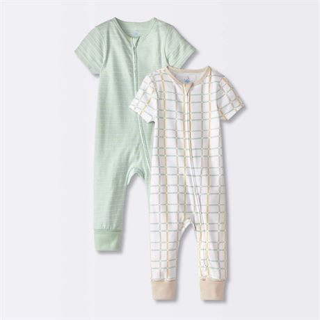0-3M Paquet 2 combinaisons rayées poignets ajust. bébé Cloud Island menthe