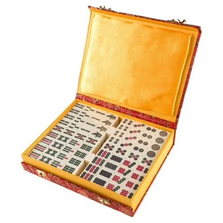 Ens. Mahjong chinois Hey Play 146 tuiles gravées + boîte rangement