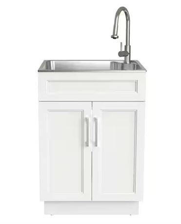 Cuve à lessive 24 po à encastrer inox avec armoire assemblée blanche
