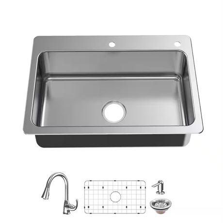 Évier Bratten 33 po à encastrer 1 cuve inox 18 ga avec poussoir