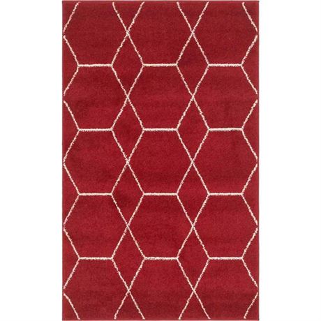 Tapis géom. Trellis Frieze rouge 3 x 5 pi