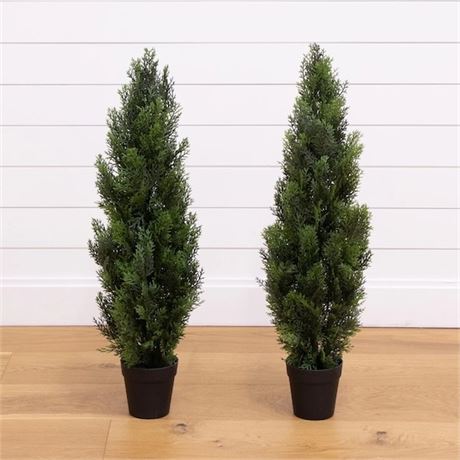 1 POT MANQUANT - Ens. 2 - mini cèdres/pins artificielles 3 pi (int/ext)