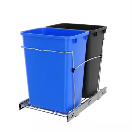 LIRE DESCRIPTION - Poubelle coulissante double bleu/noir 35 pte pour cuisine