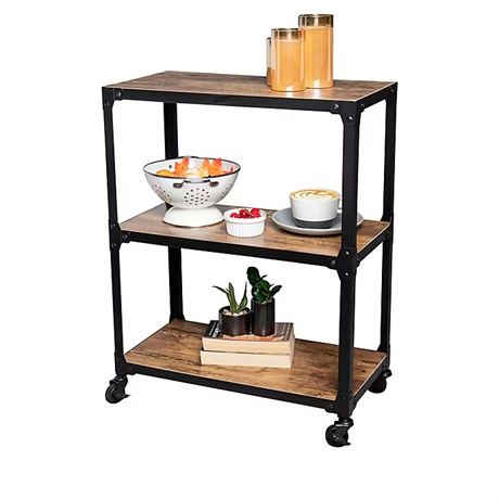 Chariot utilitaire 3 tablettes Mind Reader Charm noir/bois
