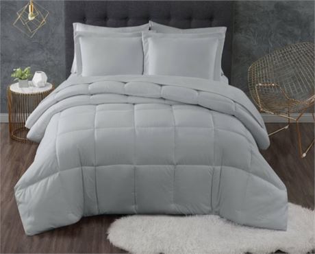 SIMPLE - Ens. 2 pcs Everyday antimicrobien gris microfibre alt. duvet