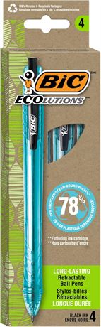 Stylos bille BIC Ecolutions recyclés 1,0 mm – noirs – lot de 4