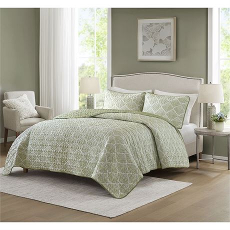 Ens. 3pcs courtepointe KING Madison Park Essentials, feuille verte