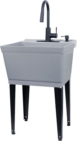 Cuve à lessive utilitaire grise VETTA + robinet noir à bec haut